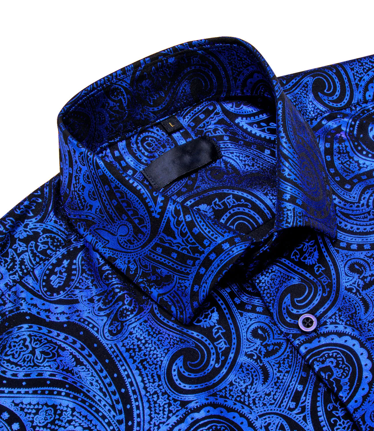 Klein Blue Black Paisley Hot Stamping Men's Long Sleeve Shirt