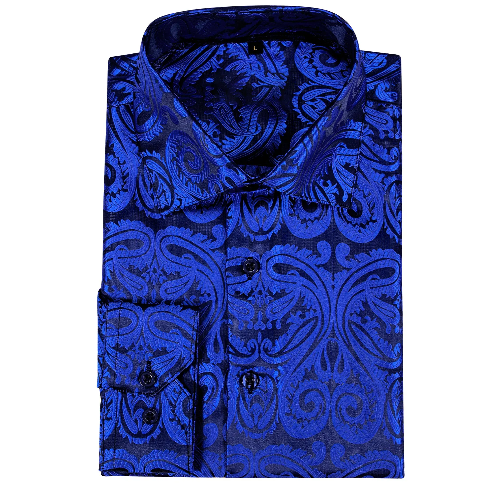 Klein Blue Floral Silk Men's Long Sleeve Shirt