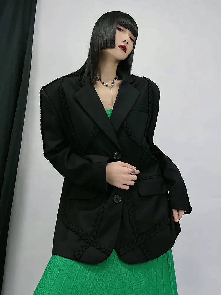 Korean Fashion Women's Blazer New Loose Notched Single Breasted Long Sleeve Black Suit Jackets Female Autumn