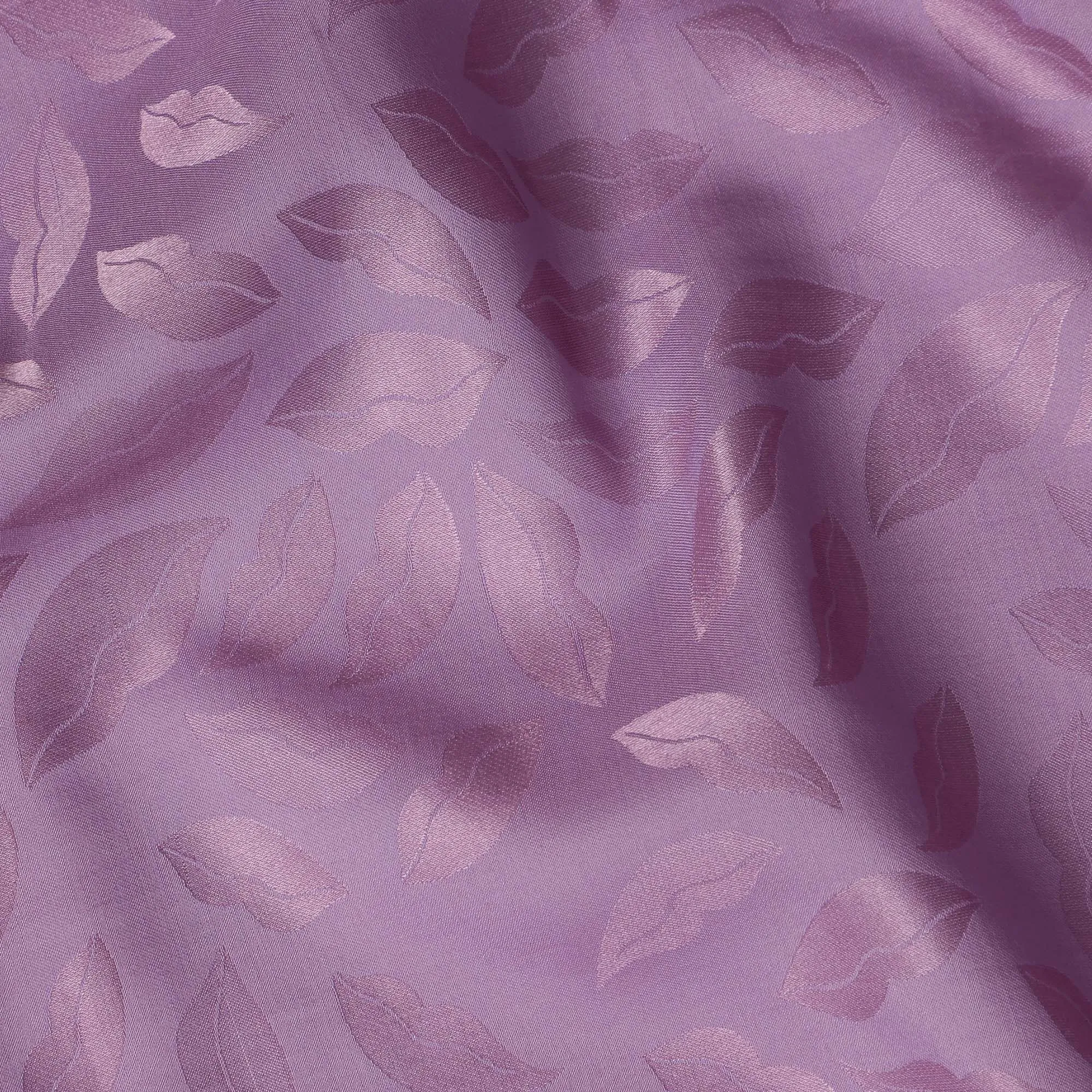 Lavender Silk Satin Fabric with Leaf Pattern, 110 cm Width-D20962