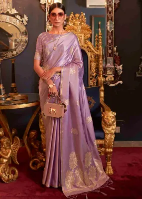 Lilac Purple Designer Satin Silk Saree