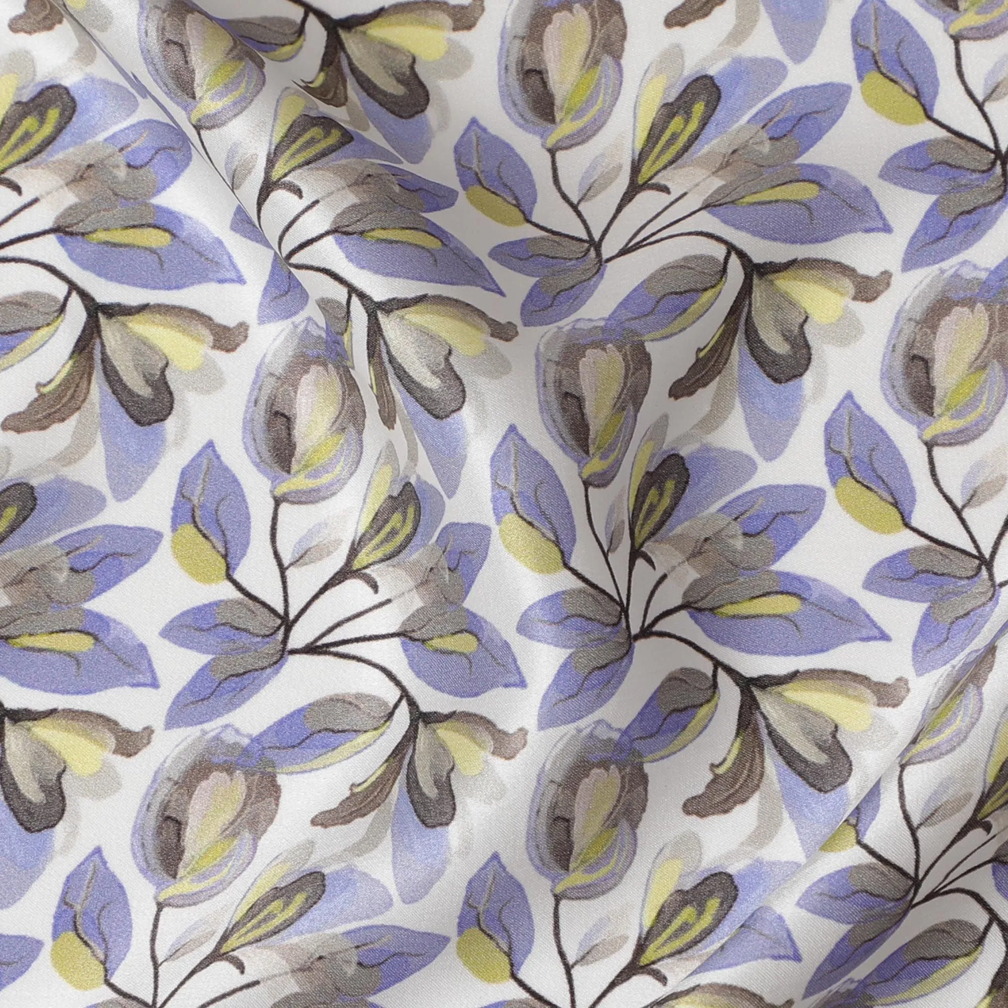 Lilac Twig Print Silk Satin Fabric - Subtle Elegance, 110cm Width, Premium Indian Crafted-D17712