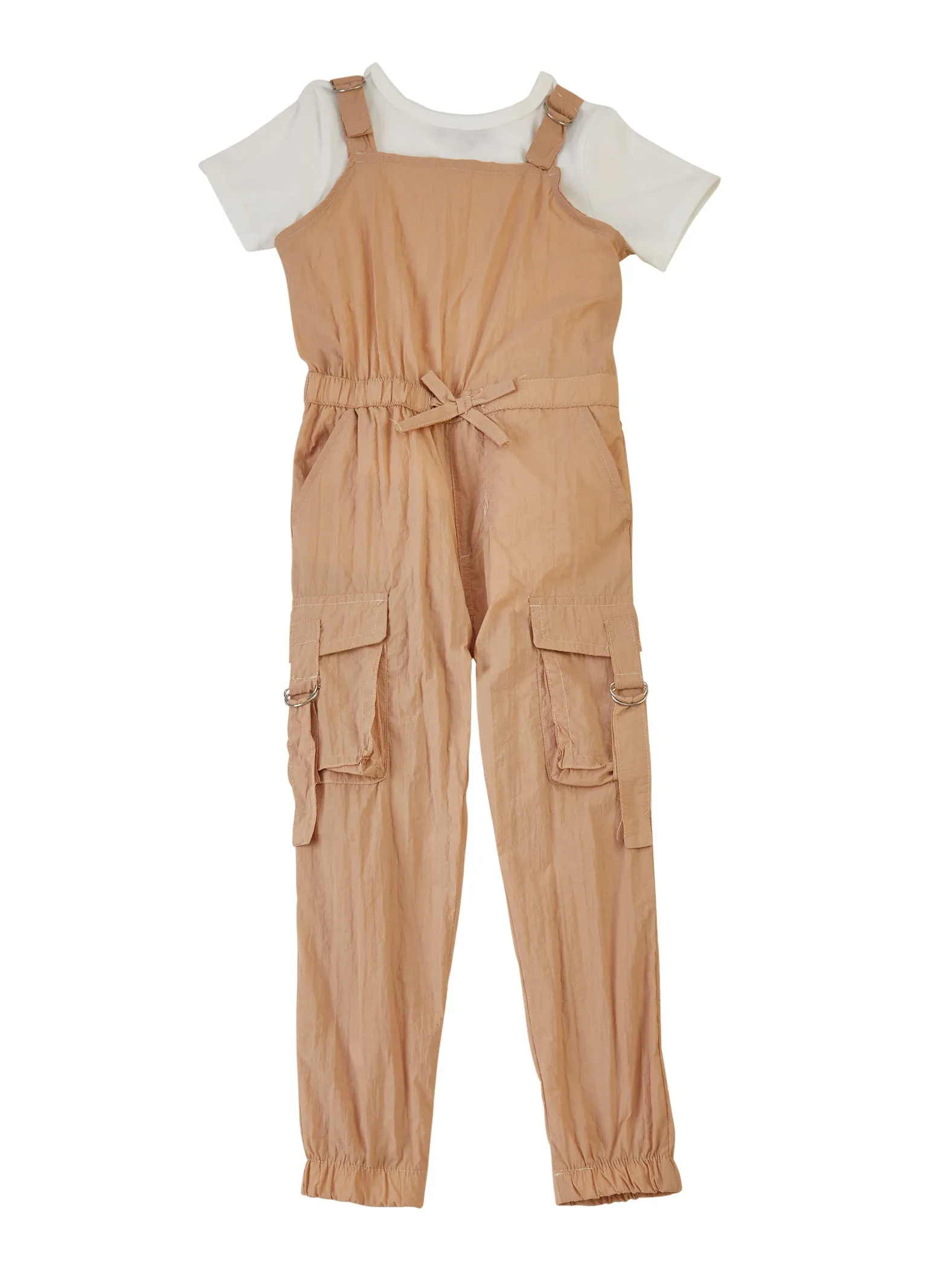 Little Girls Parachute Cargo Jumpsuit with Tee