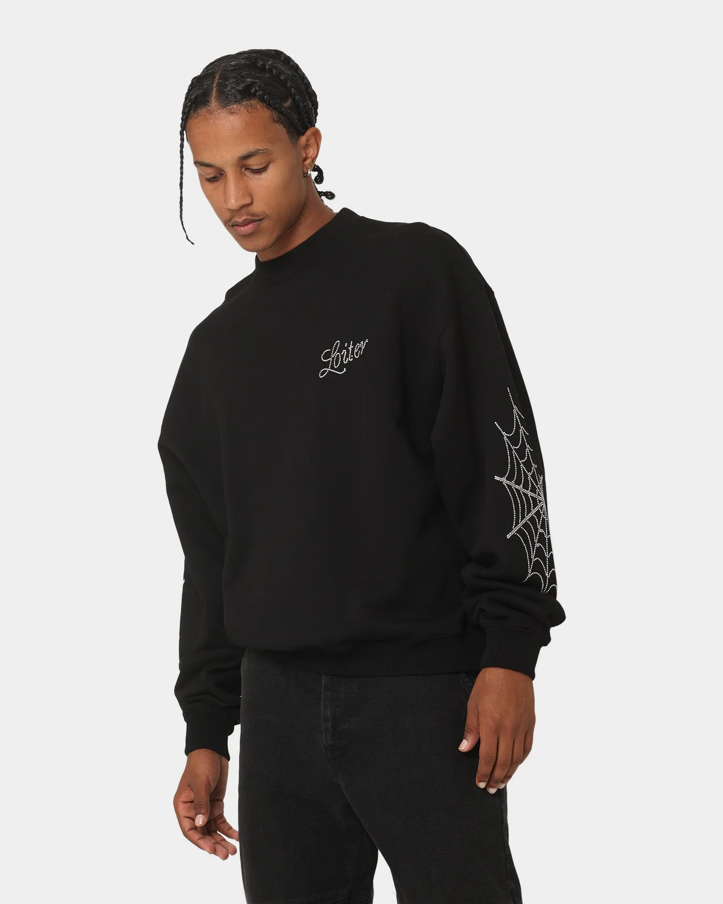 Loiter Spider Rhinestone Crewneck Black