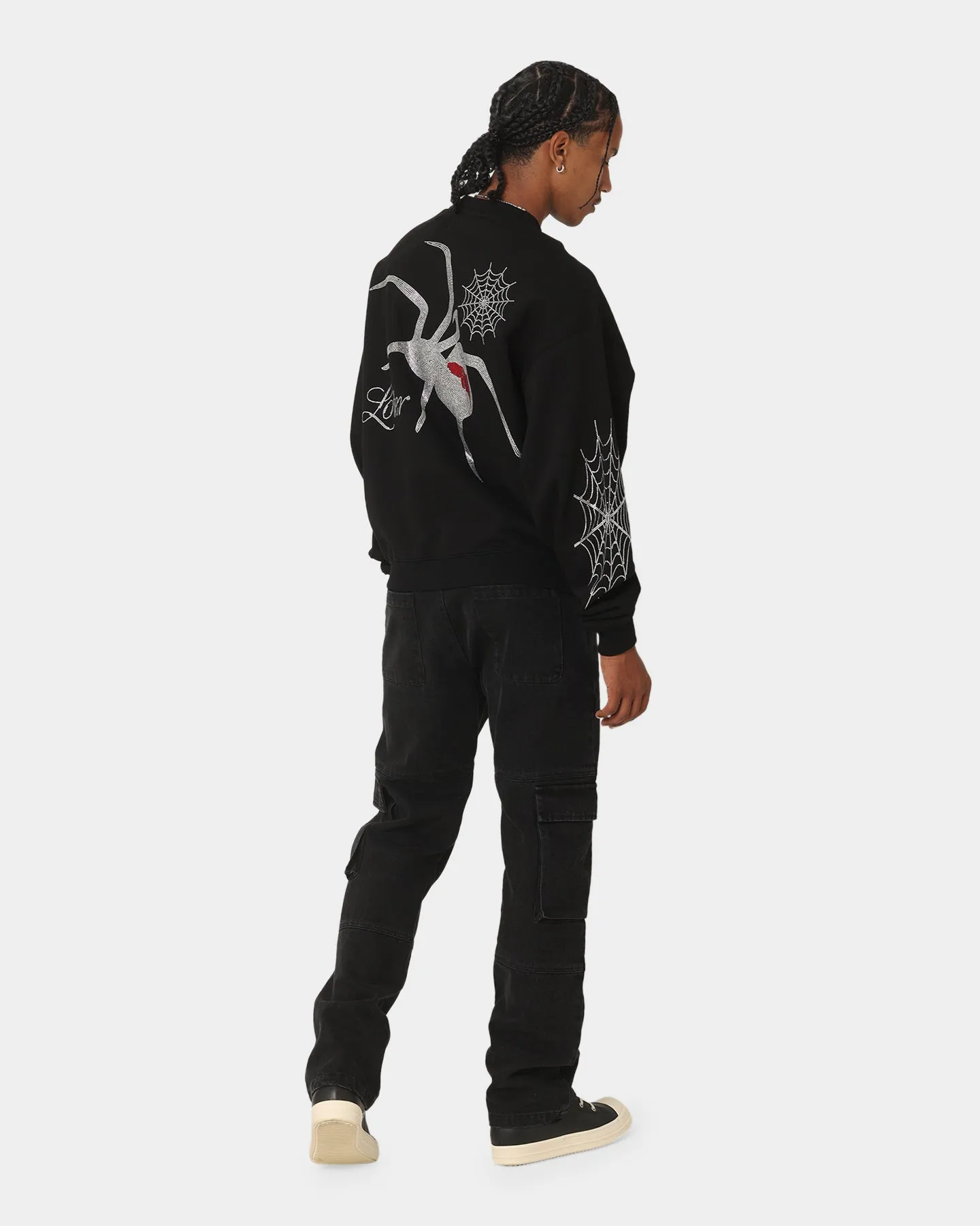 Loiter Spider Rhinestone Crewneck Black