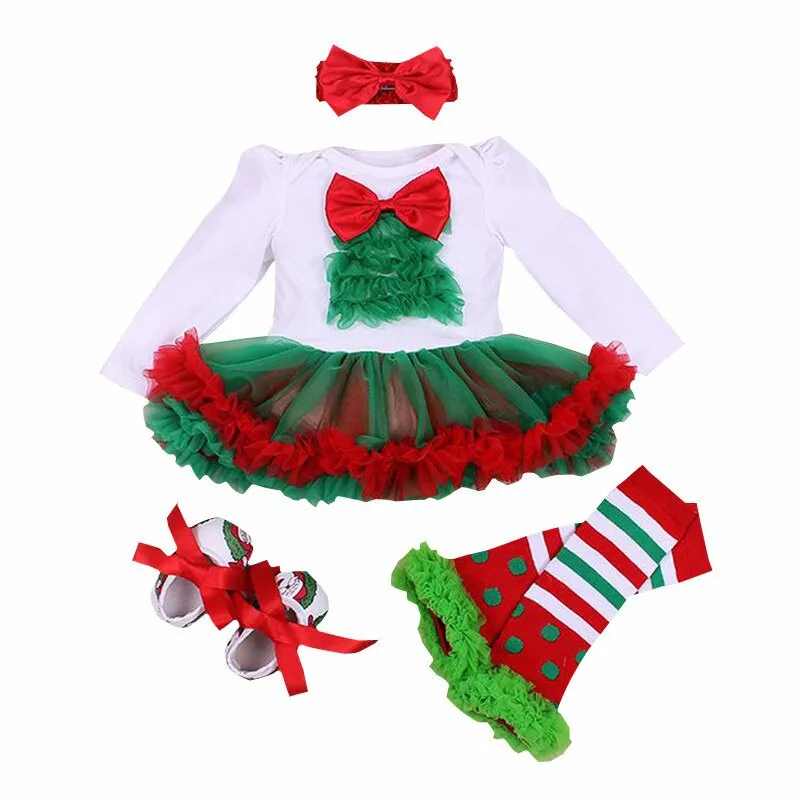 Long Sleeve Christmas Newborn Baby Clothes autumn Lace Design Romper Jumpsuit  Headband 4 Pcs ropa bebe Christmas Cosplay Costum