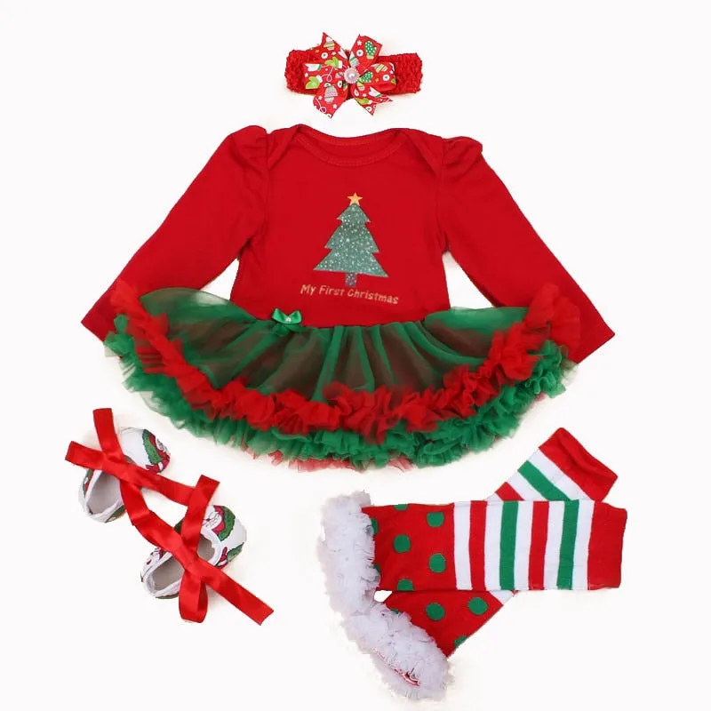 Long Sleeve Christmas Newborn Baby Clothes autumn Lace Design Romper Jumpsuit  Headband 4 Pcs ropa bebe Christmas Cosplay Costum