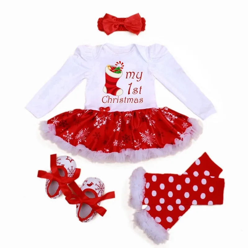 Long Sleeve Christmas Newborn Baby Clothes autumn Lace Design Romper Jumpsuit  Headband 4 Pcs ropa bebe Christmas Cosplay Costum