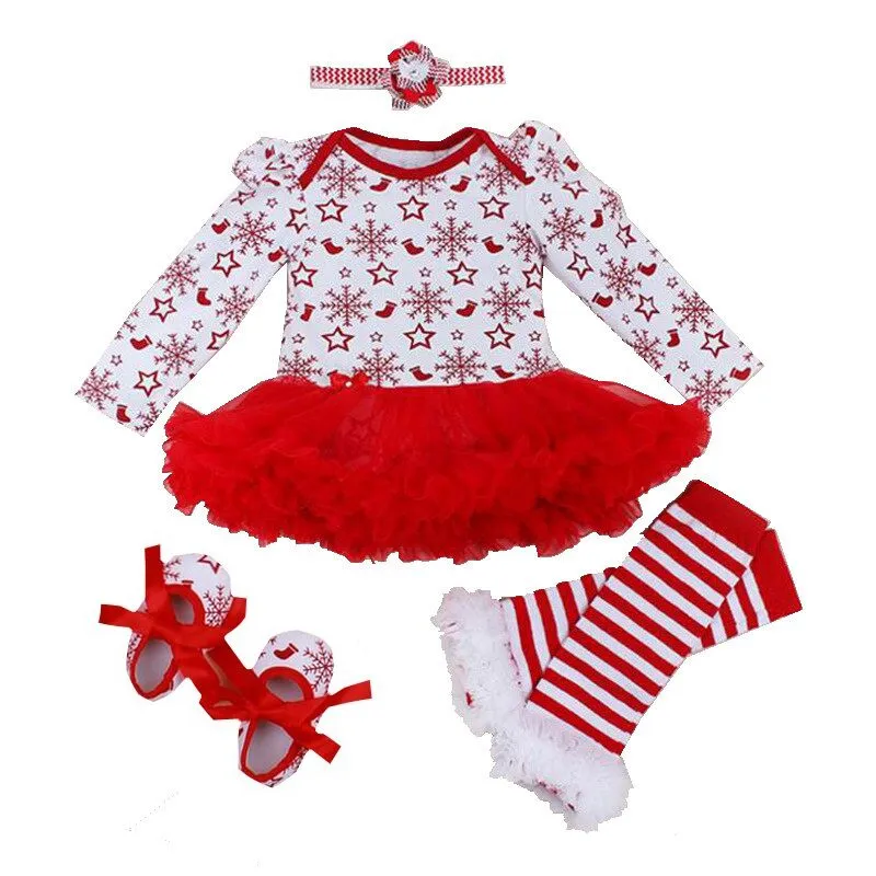 Long Sleeve Christmas Newborn Baby Clothes autumn Lace Design Romper Jumpsuit  Headband 4 Pcs ropa bebe Christmas Cosplay Costum