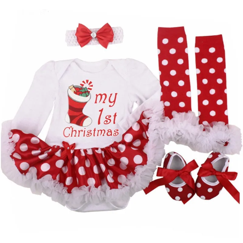 Long Sleeve Christmas Newborn Baby Clothes autumn Lace Design Romper Jumpsuit  Headband 4 Pcs ropa bebe Christmas Cosplay Costum