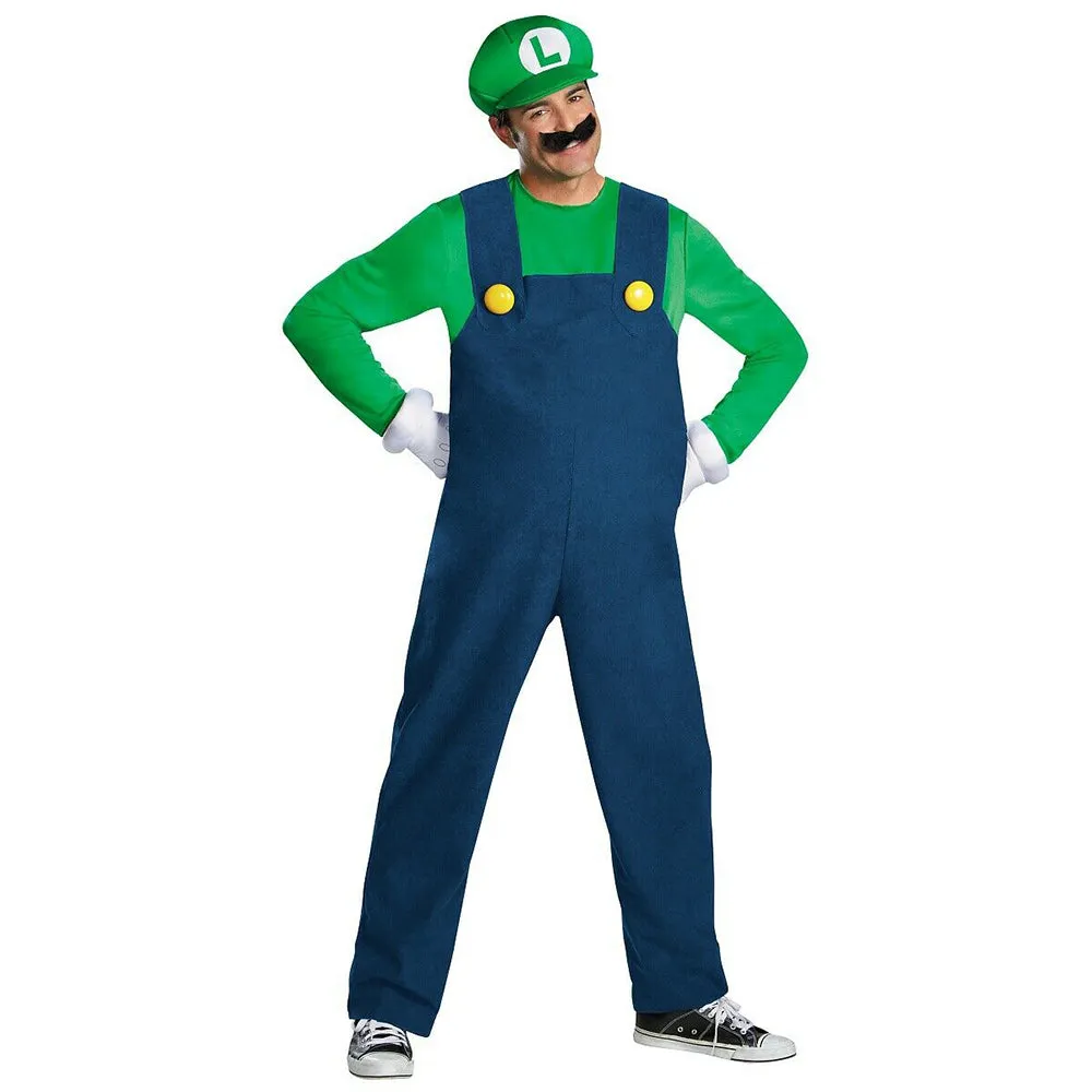 Luigi Men's Deluxe Super Mario Brothers Jumpsuit Costume