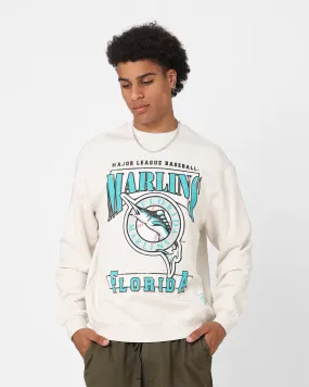 Majestic Athletic Florida Marlins LGU Arch Crew Sweatshirt Vintage White Marle