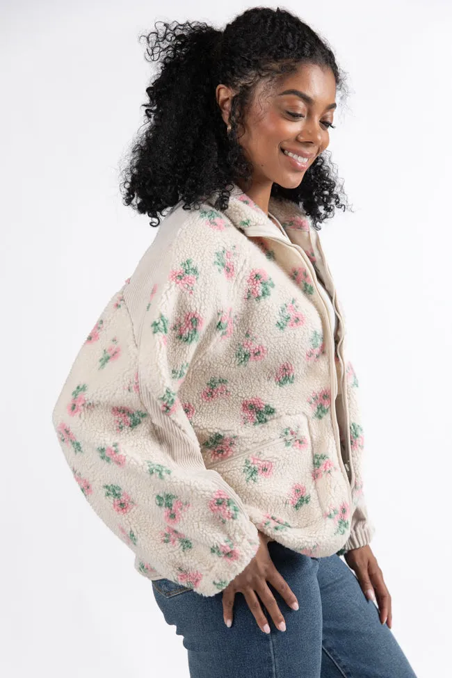 Making Plans Pink Floral Sherpa Jacket