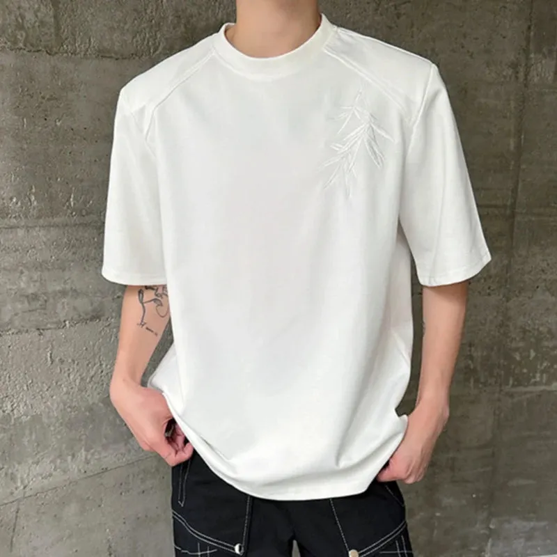 Man's Shoulder Fashion Casual T-shirt Summer  Trendy Fashionable Chinese Embroidery Design Crew Neck Man Top 9C5538