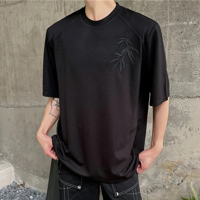 Man's Shoulder Fashion Casual T-shirt Summer  Trendy Fashionable Chinese Embroidery Design Crew Neck Man Top 9C5538