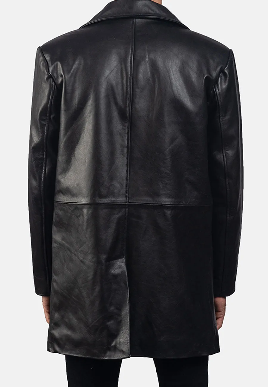 Men's Black Leather Trench Coat