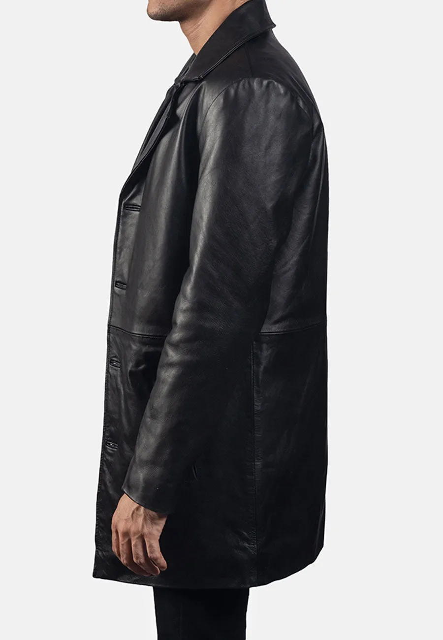 Men's Black Leather Trench Coat