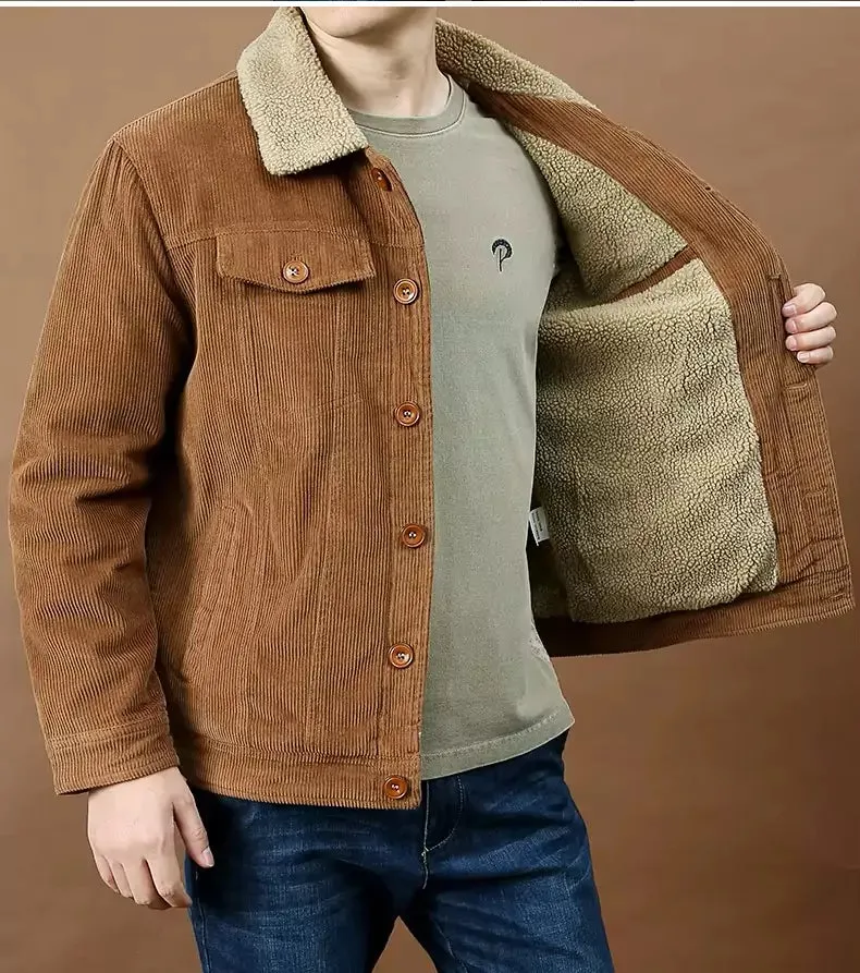 Men's Corduroy Bomber Jacket with Sherpa Lining