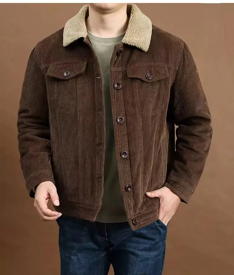 Men's Corduroy Bomber Jacket with Sherpa Lining