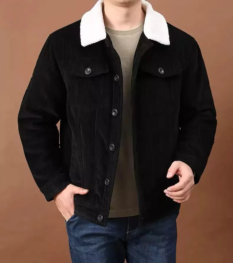 Men's Corduroy Bomber Jacket with Sherpa Lining