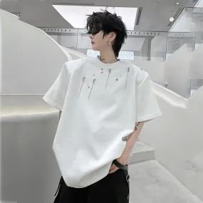 Men's Short Sleeved T-shirt 2024 New Summer Round Neck Metal Pendant Decoration Loose Trendy Male Top Korean Style 9C5479