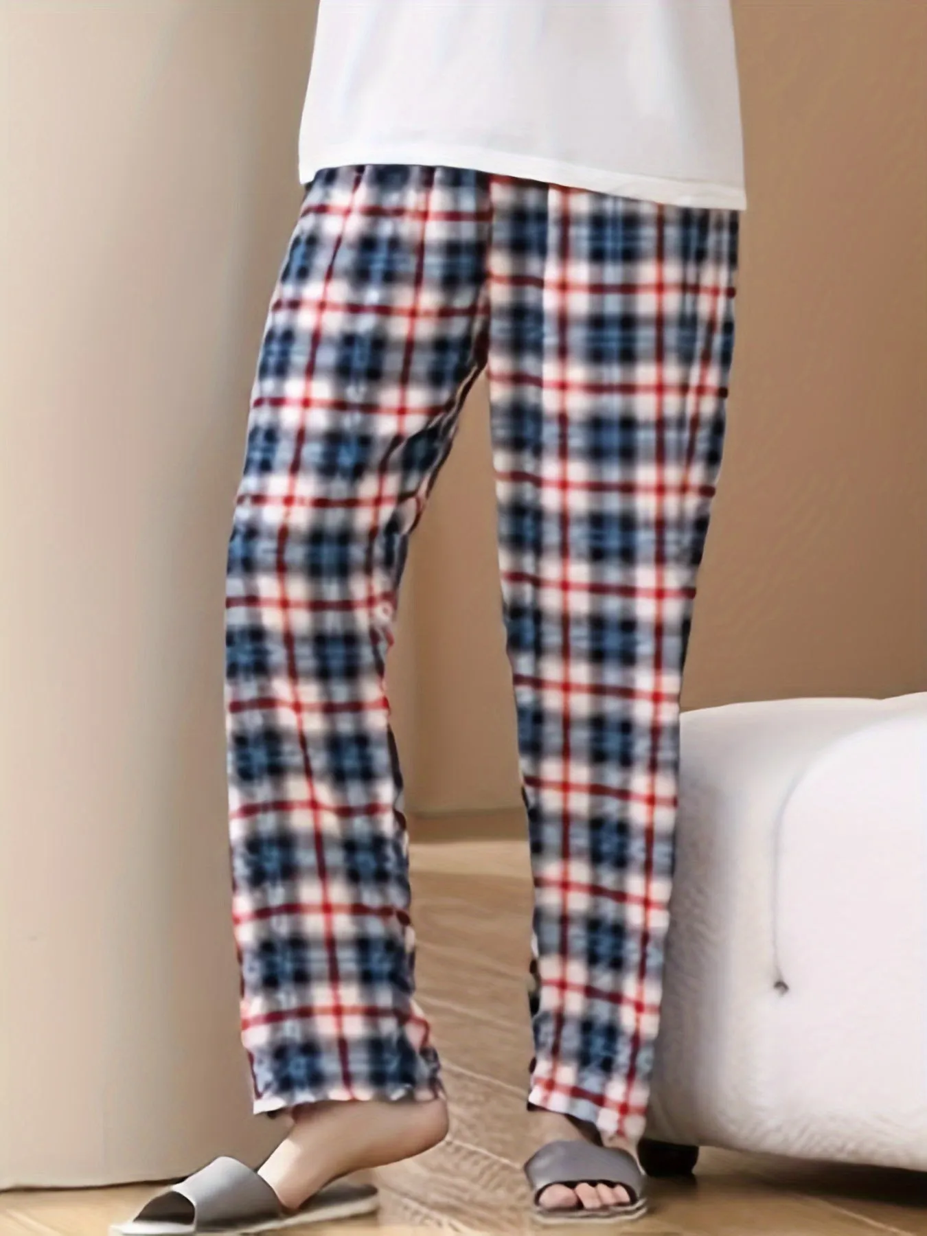 Men's Trendy Plaid Loose Pajama Pants, Stylish All-match Pants, Comfy & Breathable For Summer