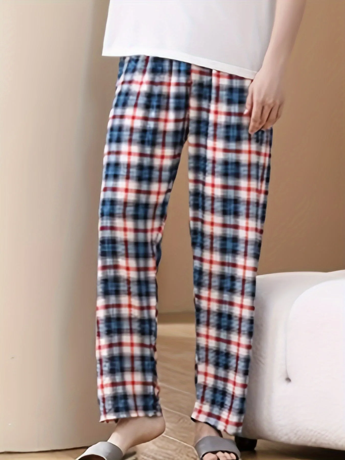 Men's Trendy Plaid Loose Pajama Pants, Stylish All-match Pants, Comfy & Breathable For Summer