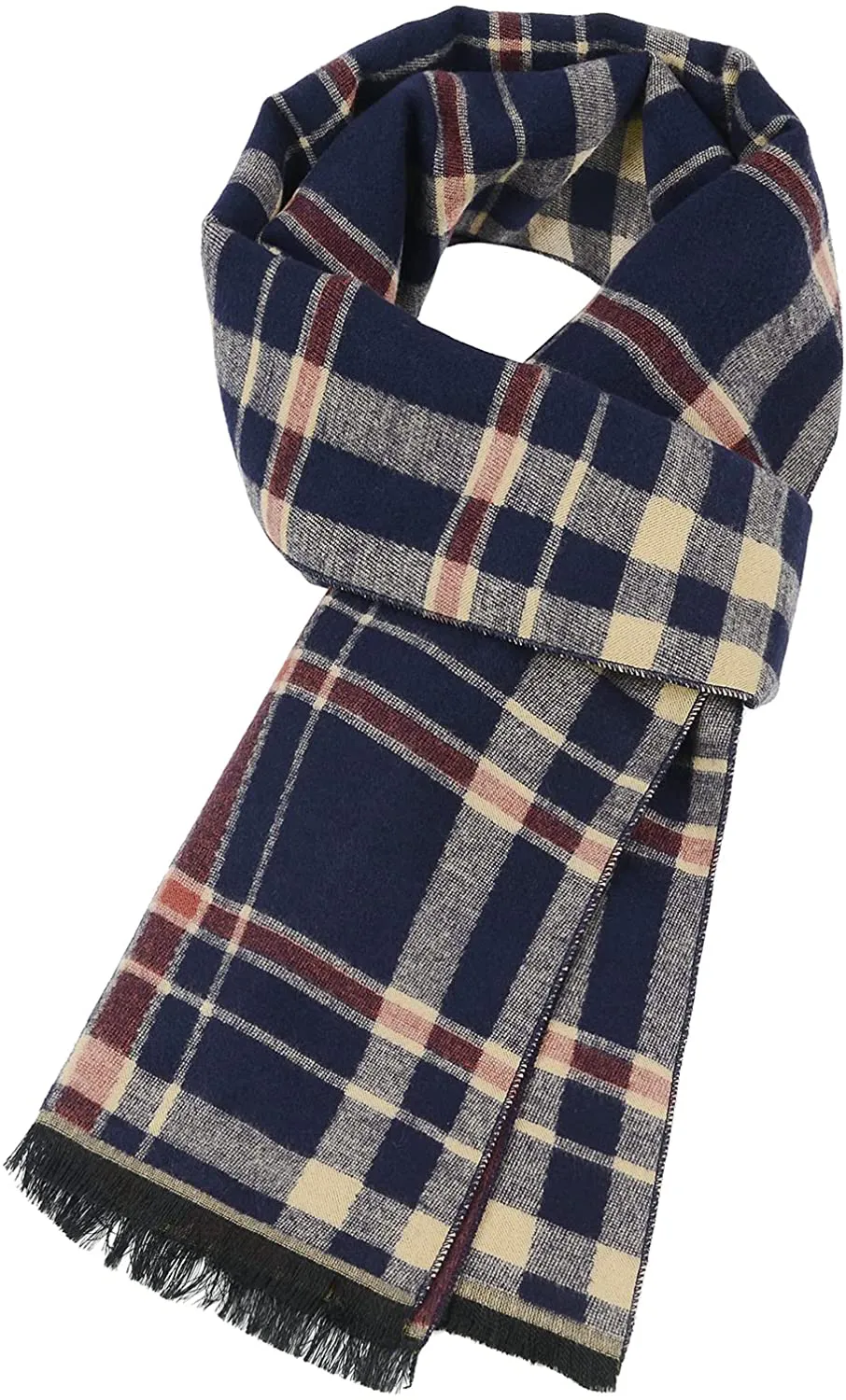 Mens Winter Warm Cashmere Scarf Plaid Tassel Scarf for Men Soft Long Cotton Scarves