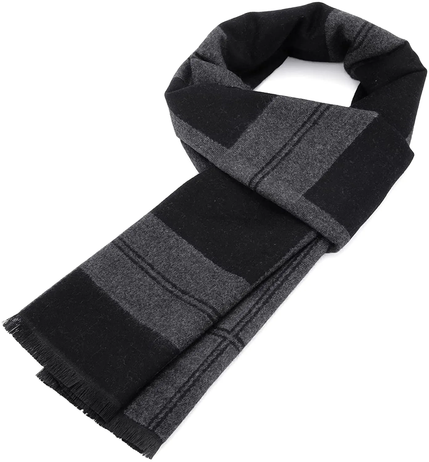 Mens Winter Warm Cashmere Scarf Plaid Tassel Scarf for Men Soft Long Cotton Scarves