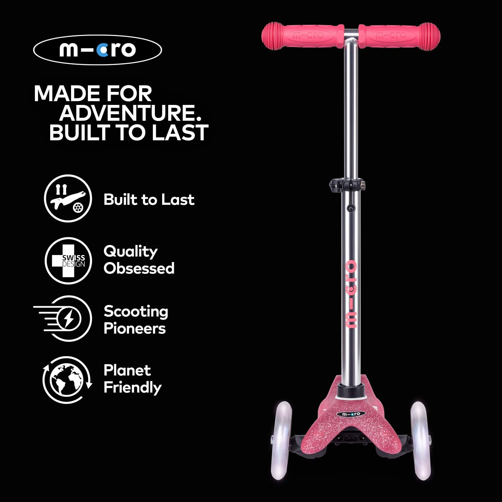 Micro Scooters Glitter Mini Micro Scooter Deluxe LED - Pink