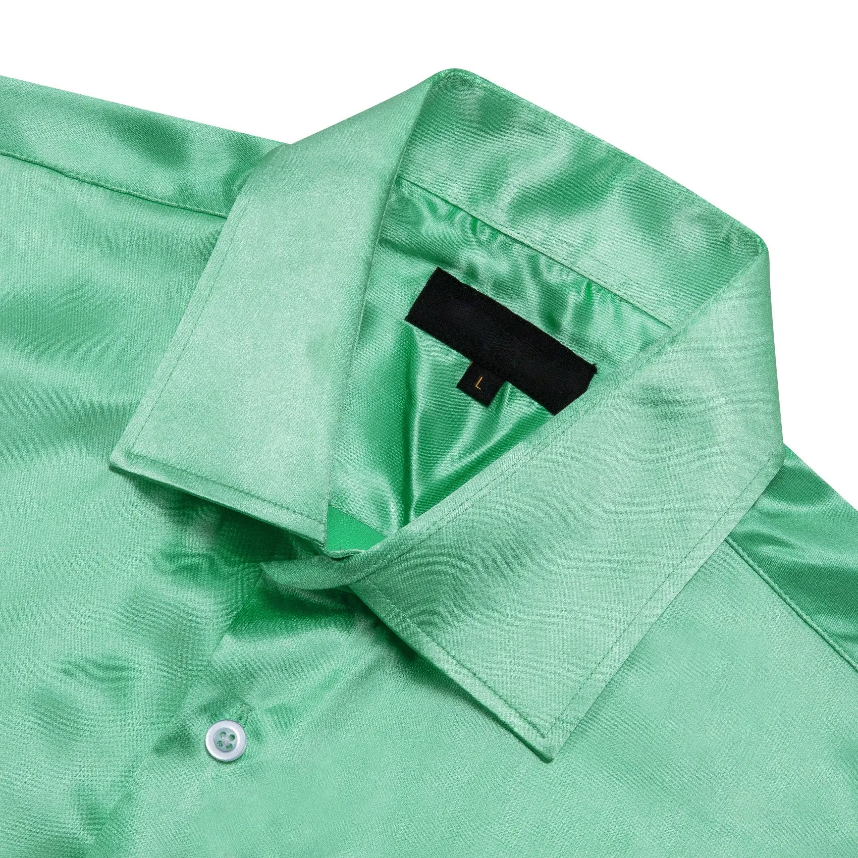 Mint Green Solid Satin Silk Men's Long Sleeve Shirt