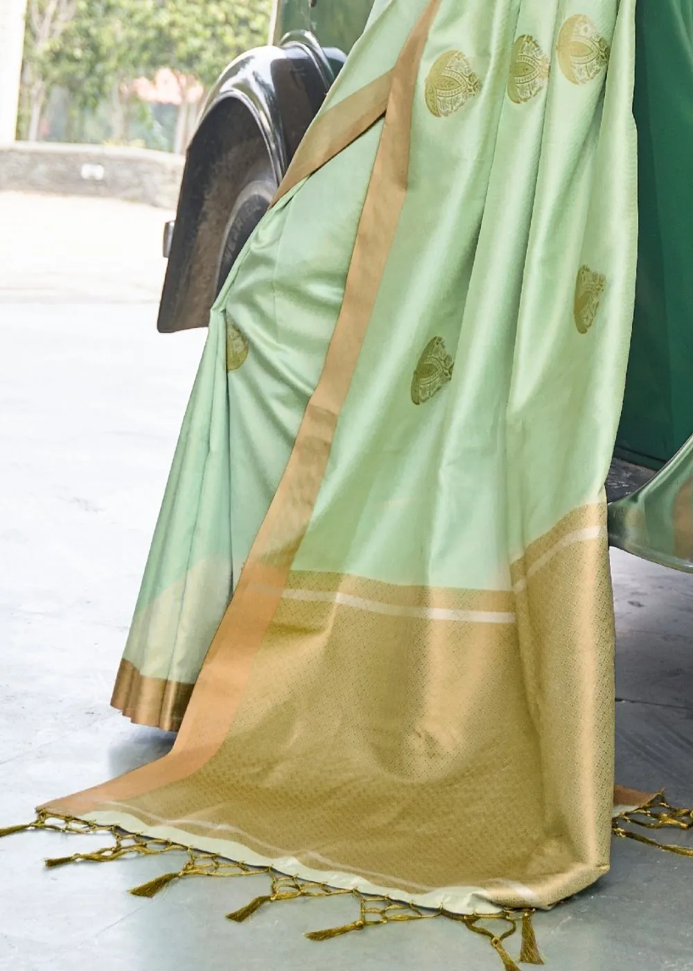 Mint Green Zari Butta Banarasi-Chanderi Fusion Silk Saree