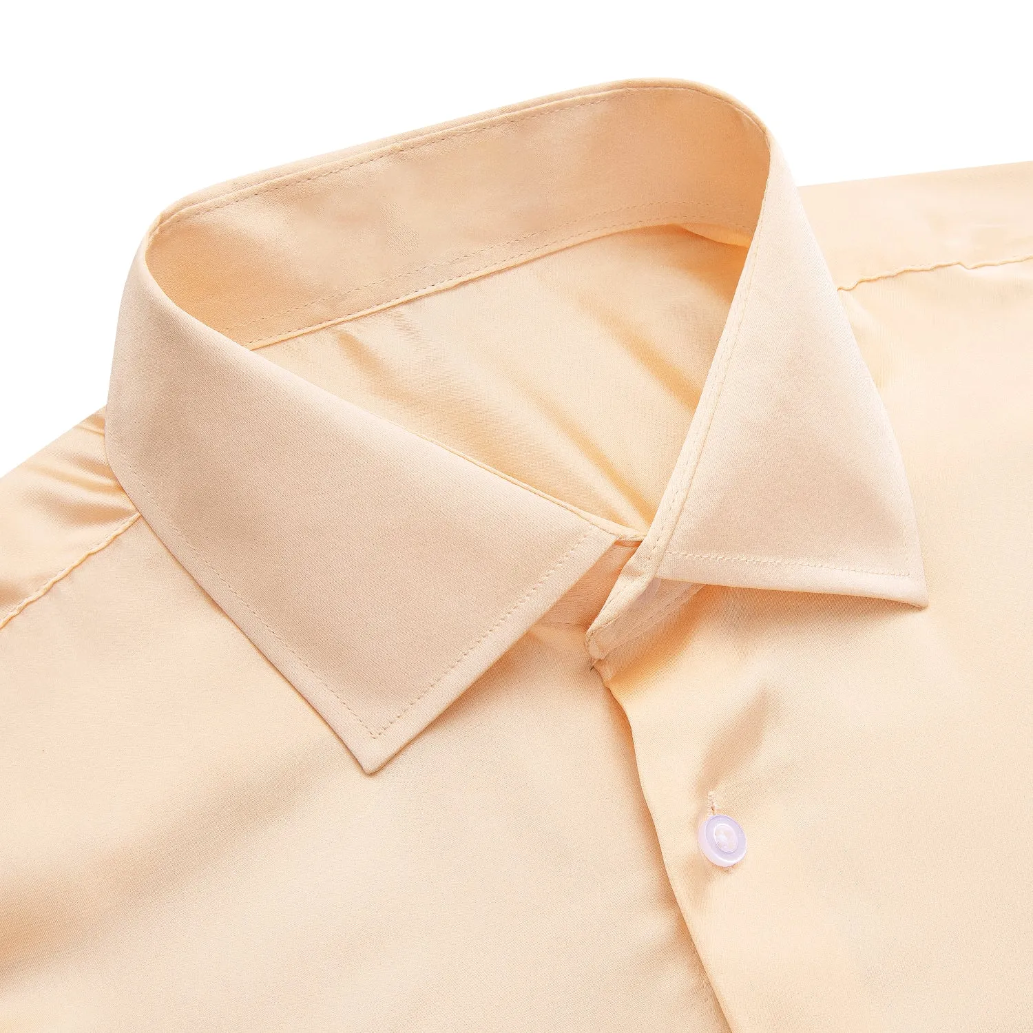 Mist Orange Solid Satin Chiffon Non-stretch Men's Long Sleeve Shirt