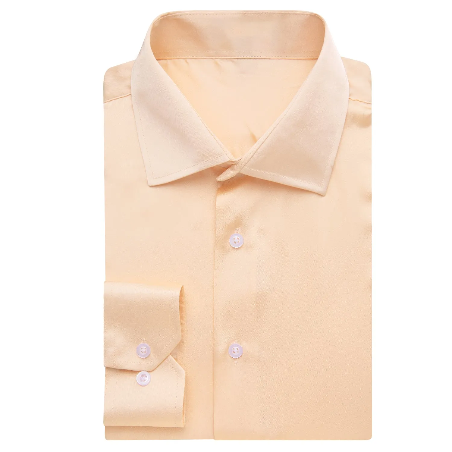 Mist Orange Solid Satin Chiffon Non-stretch Men's Long Sleeve Shirt