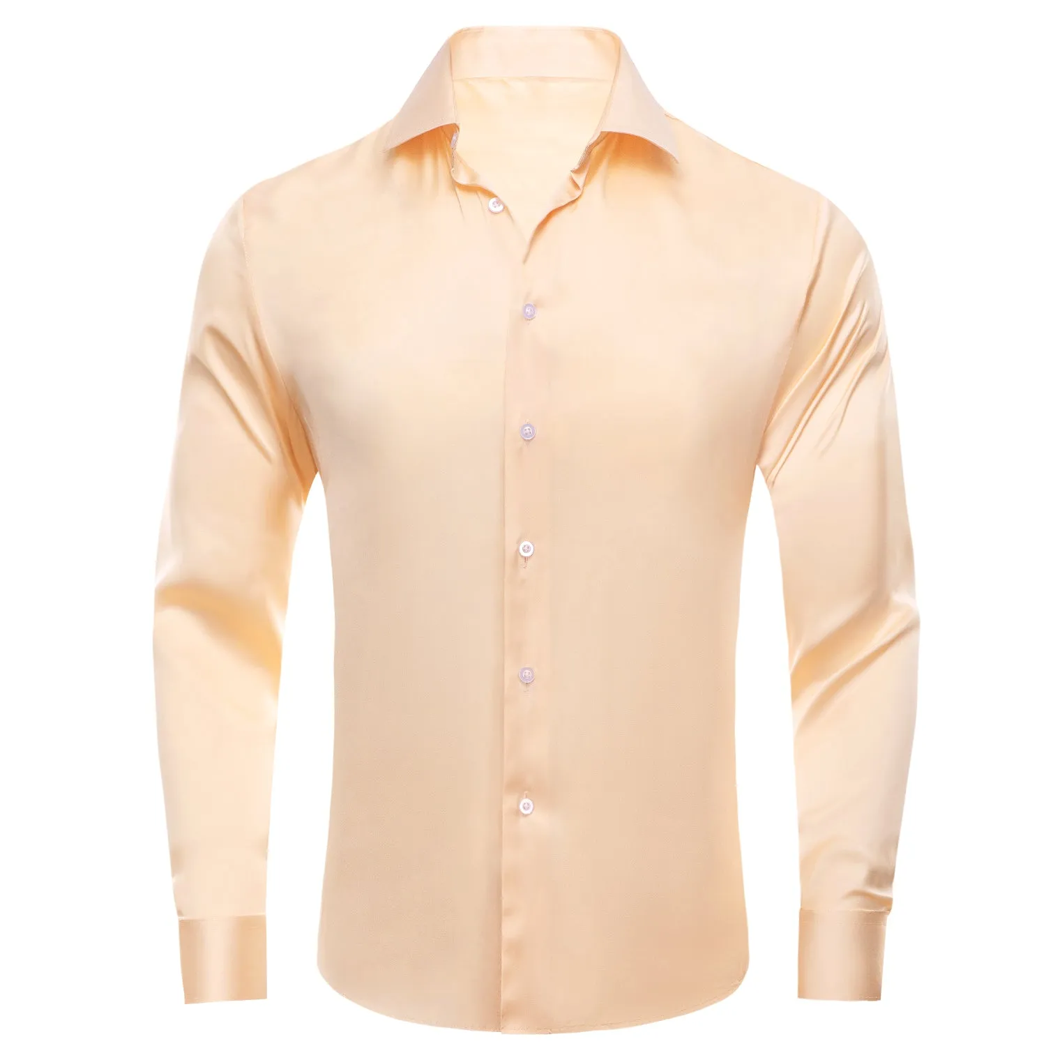 Mist Orange Solid Satin Chiffon Non-stretch Men's Long Sleeve Shirt