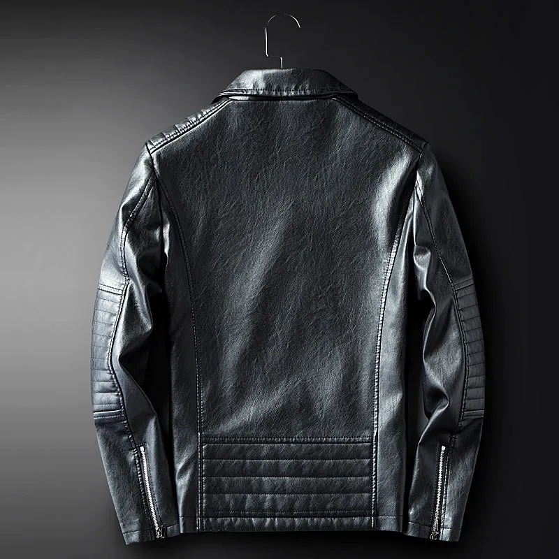 Motorcycle Style PU Leather Men Slim Fit Jacket