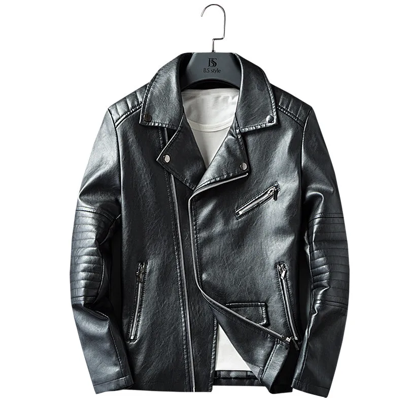 Motorcycle Style PU Leather Men Slim Fit Jacket