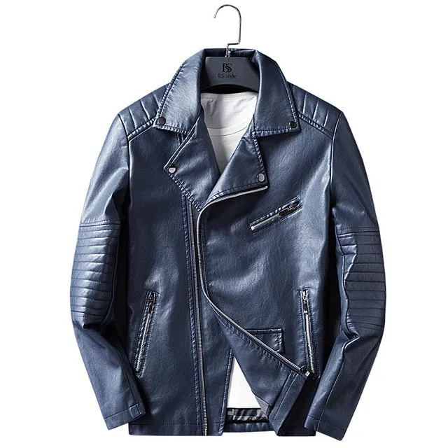 Motorcycle Style PU Leather Men Slim Fit Jacket