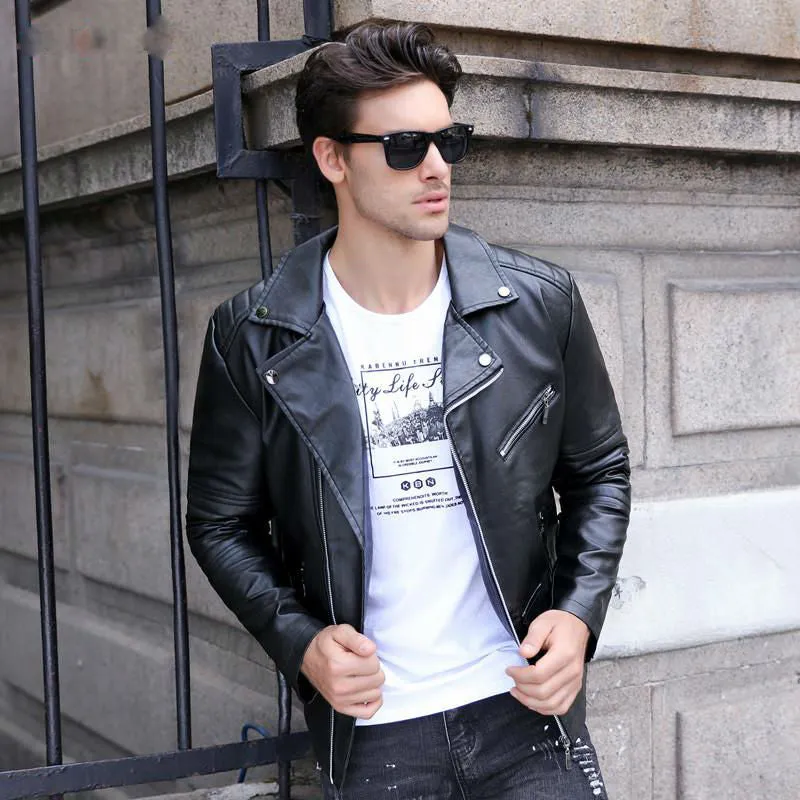 Motorcycle Style PU Leather Men Slim Fit Jacket