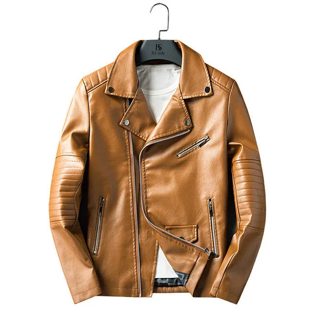 Motorcycle Style PU Leather Men Slim Fit Jacket