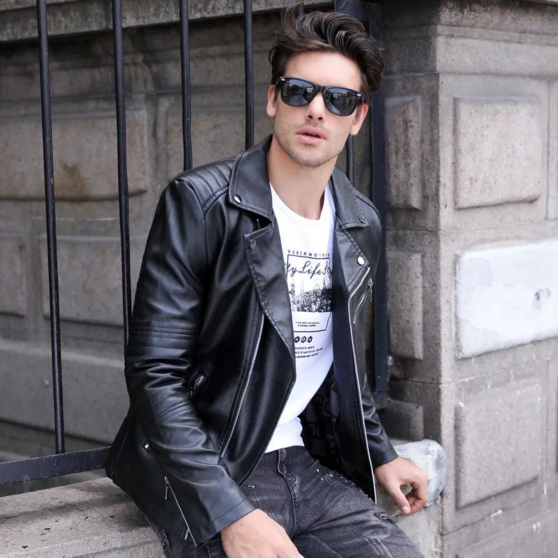 Motorcycle Style PU Leather Men Slim Fit Jacket