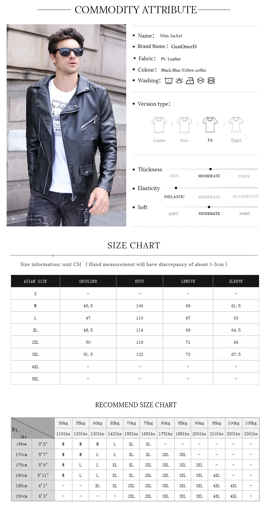 Motorcycle Style PU Leather Men Slim Fit Jacket