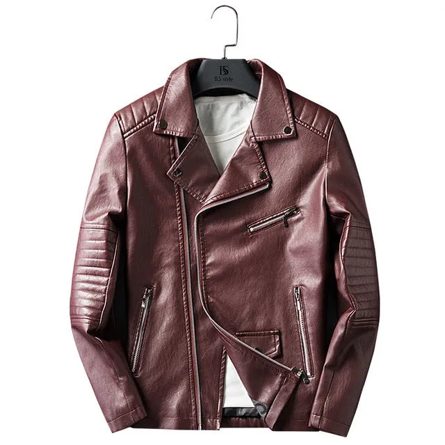 Motorcycle Style PU Leather Men Slim Fit Jacket