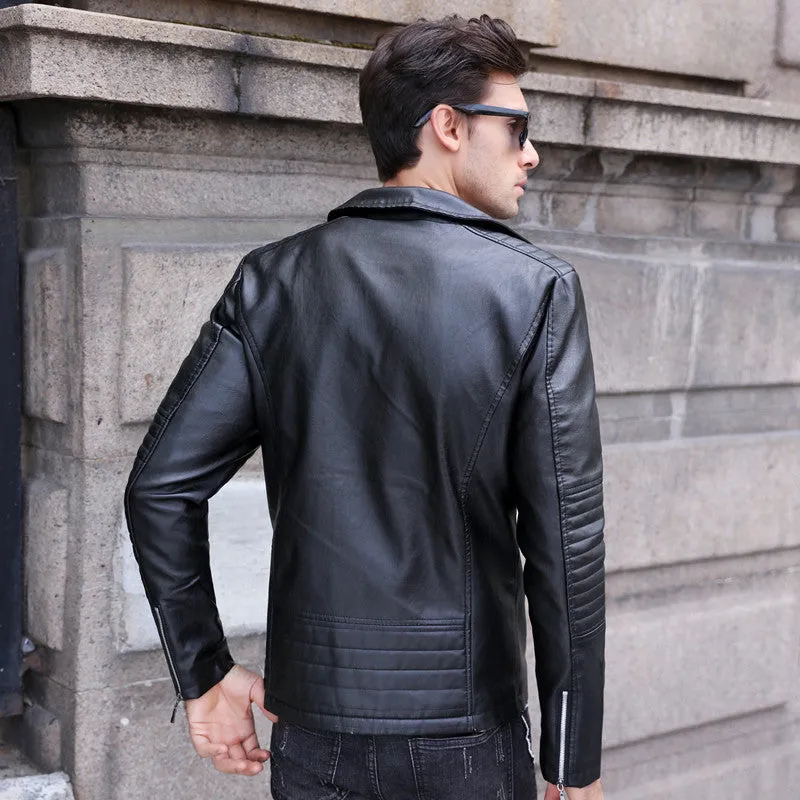 Motorcycle Style PU Leather Men Slim Fit Jacket