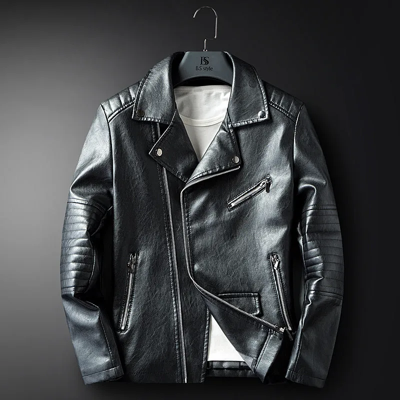 Motorcycle Style PU Leather Men Slim Fit Jacket