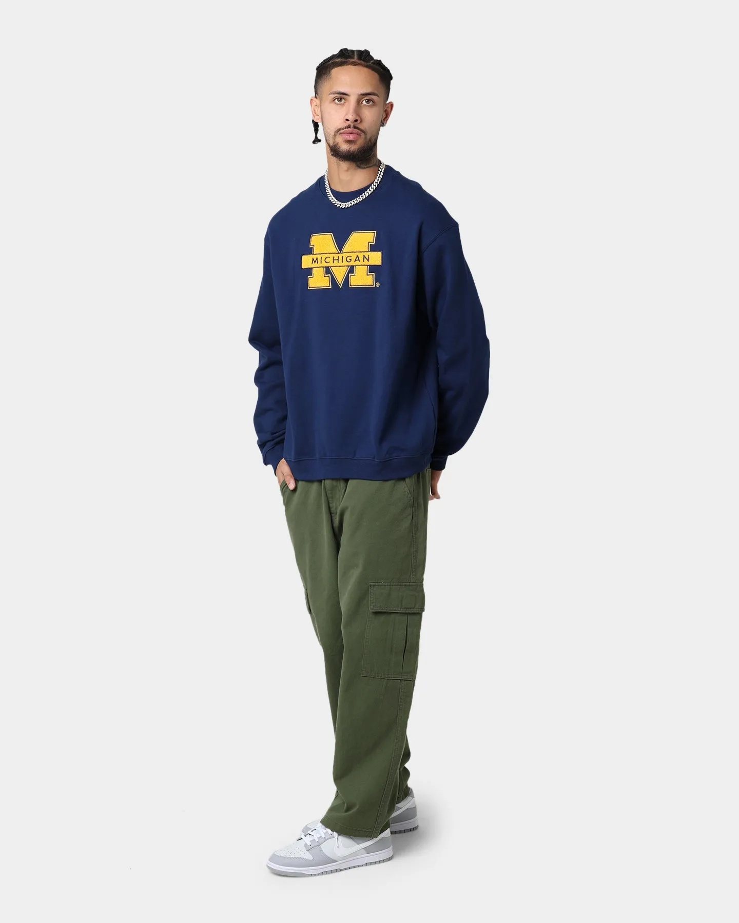 National Collegiate Athletic Association Michigan Wolverines Team Logo Chenille Crewneck Navy