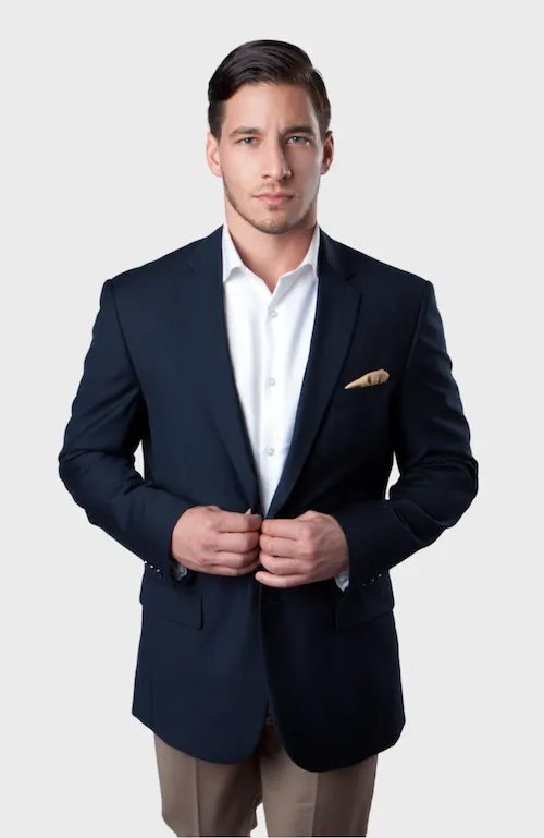 Navy Solid Two Button Slim Fit Blazer