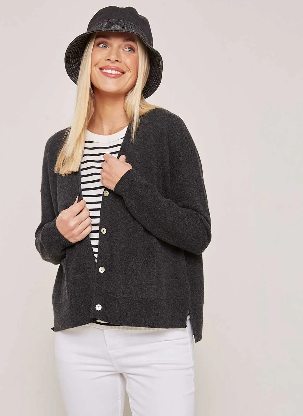 New Boxy Cashmere Cardigan - Charcoal