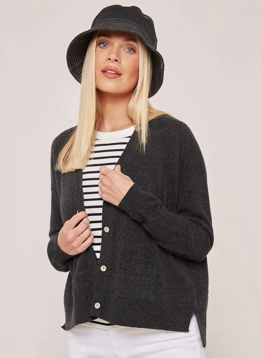 New Boxy Cashmere Cardigan - Charcoal