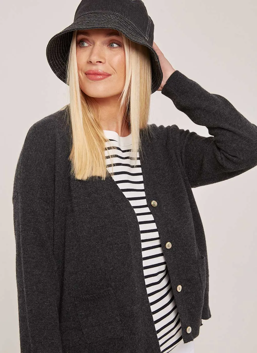 New Boxy Cashmere Cardigan - Charcoal